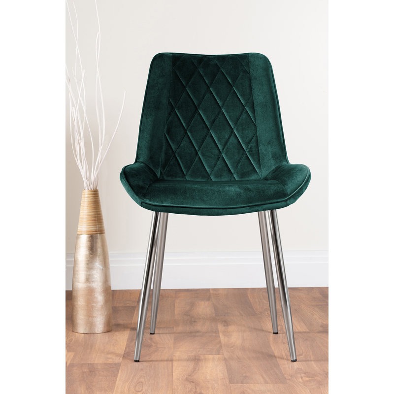Eubanks White Marble Effect Melamine Round 80cm Dining Table And Chairs - 2 Velvet Dining Chairs, Green/Silver