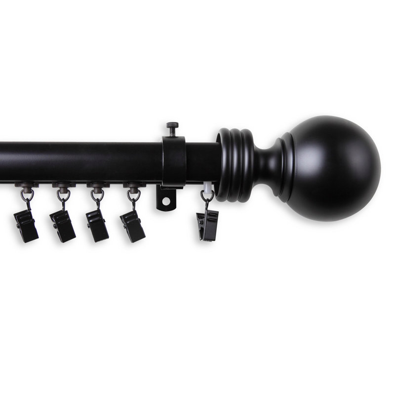 Contemporary Traverse Adjustable Single Curtain Rod, 48" – 86", Black