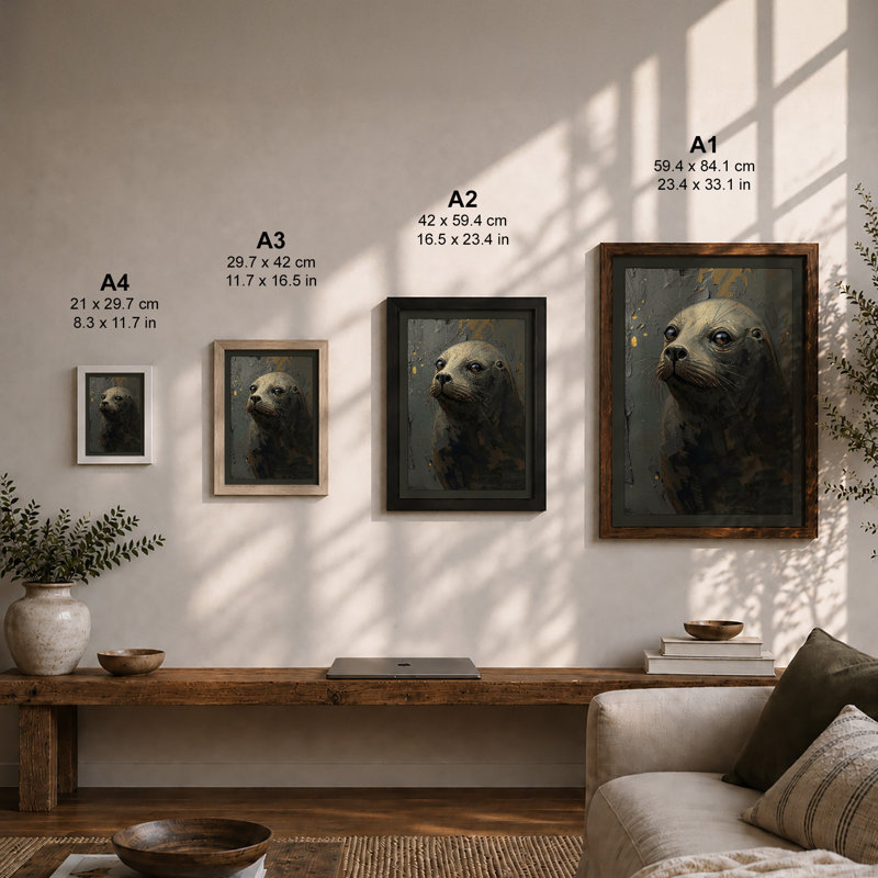 Contemplative Seal Coastal - Framed Print, Black, A4 - 29.7 x 21.0 cm
