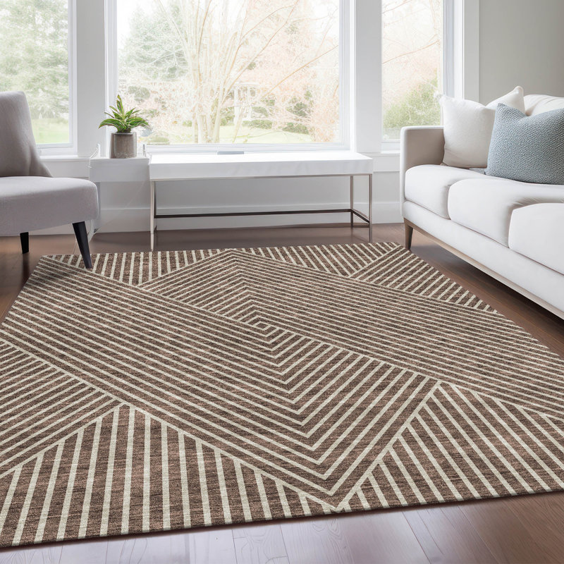 Premium Machine Washable Prisco Brown Rug, Rectangle 3' x 5'