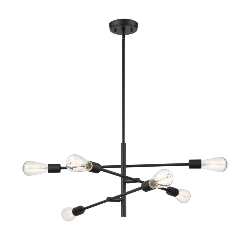 6 Light 25.625" Wide Matte Black Pendant