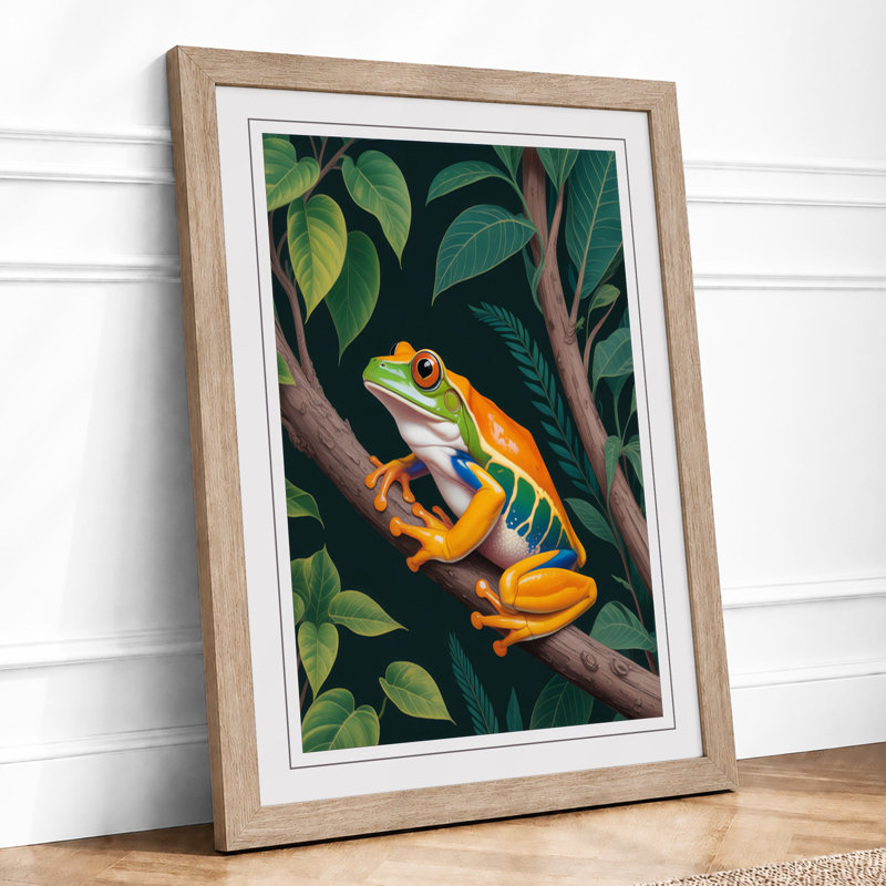 Vibrant Frog In Foliage Botanical - Print, A1 - 84.1 x 59.4 cm, Oak