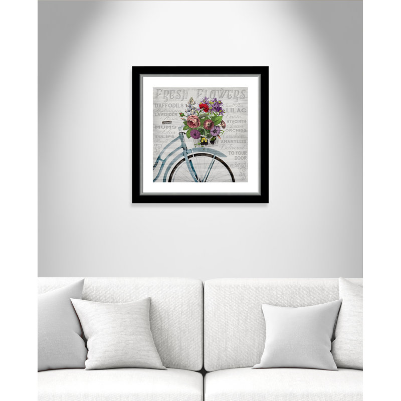 «Fresh Flowers Bicycle» de Basilios, impression encadrée, Noir et argenté, H 24 po x l 24 po x P 1,13 po