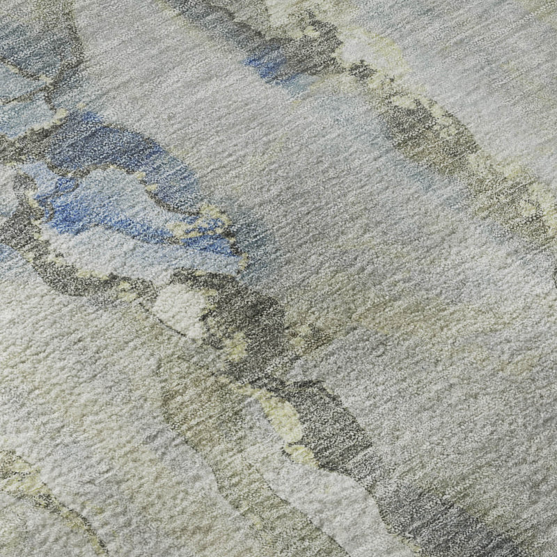 Premium Machine Washable Mayfield AMF2120 Abstract Rug, Sky, 8' Round