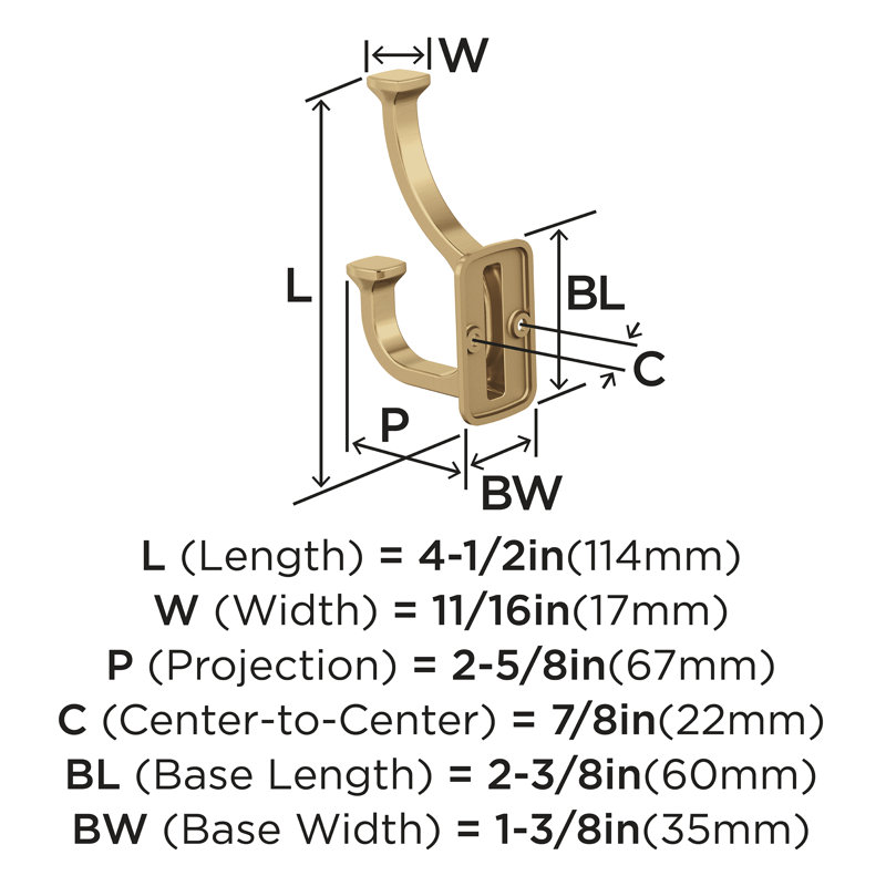 Alder Transitional 2 Prong Decorative Wall Hook, Champagne Bronze