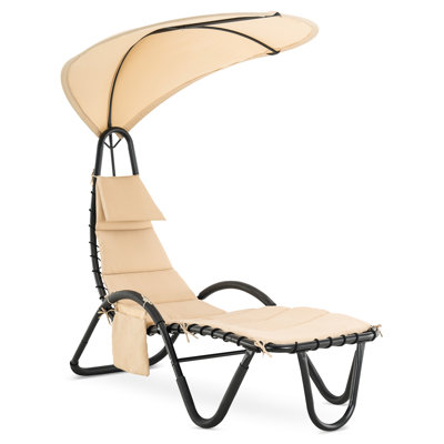 Benkelman Outdoor Steel Chaise Lounge Chair with Removable Canopy and Cushions