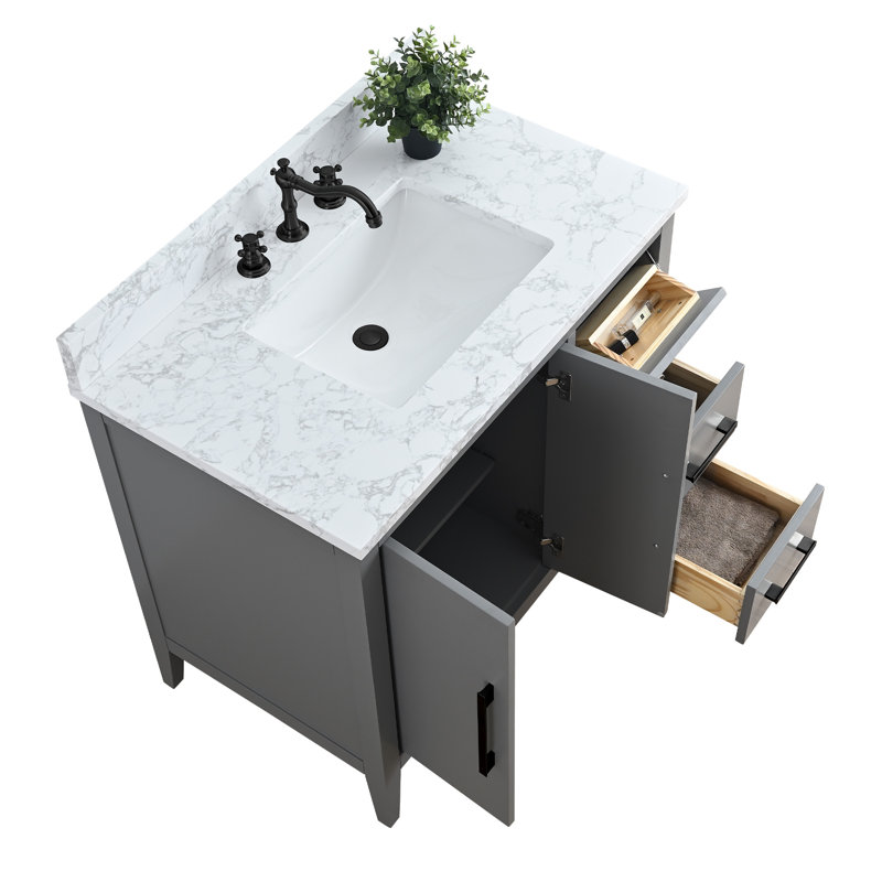 Ensemble de meuble-lavabo simple 36 po, Gris cachemire, Noir mat