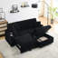 Chaise longue pliable cachée en velours côtelé noir avec porte-gobelet, repose-pieds et rangement pour un appartement moderne vivant au calme-728316005