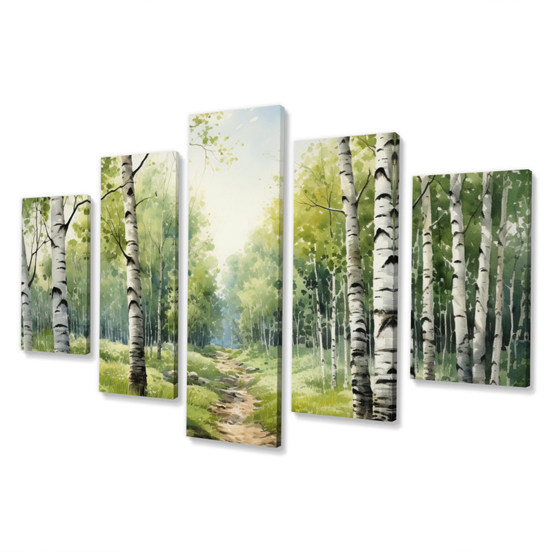 «Birch Woods Silent Woods I» sur toile, reproduction de 5 pièces