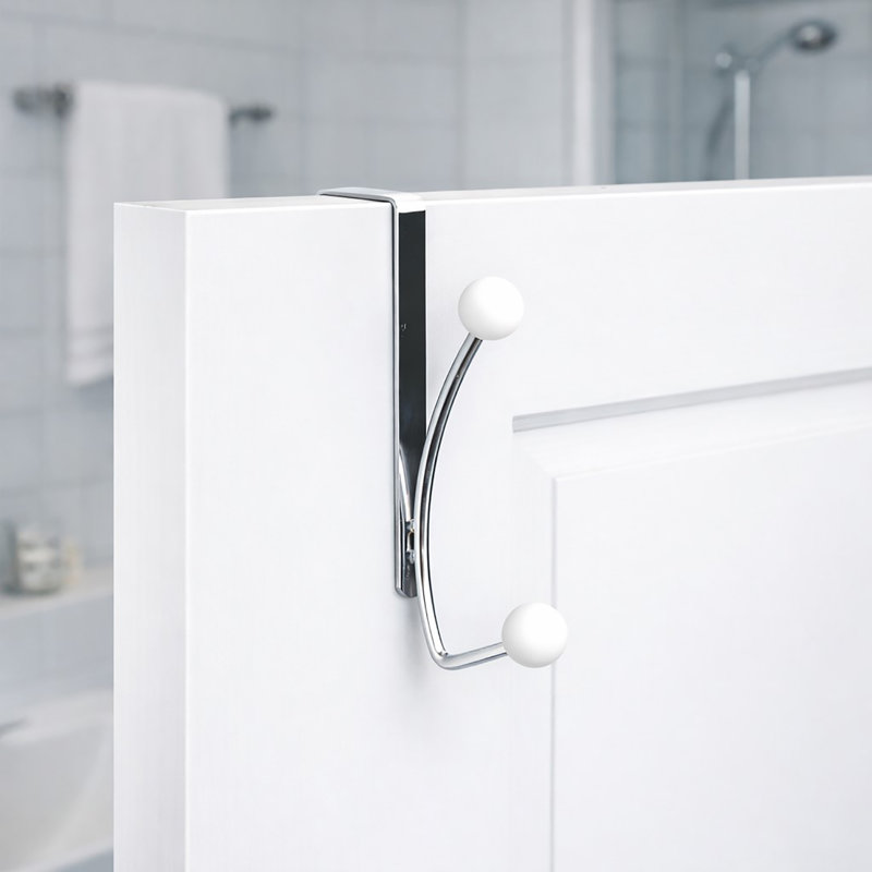 2-Hook Over-the-Door Towel Hook, Chrome/White