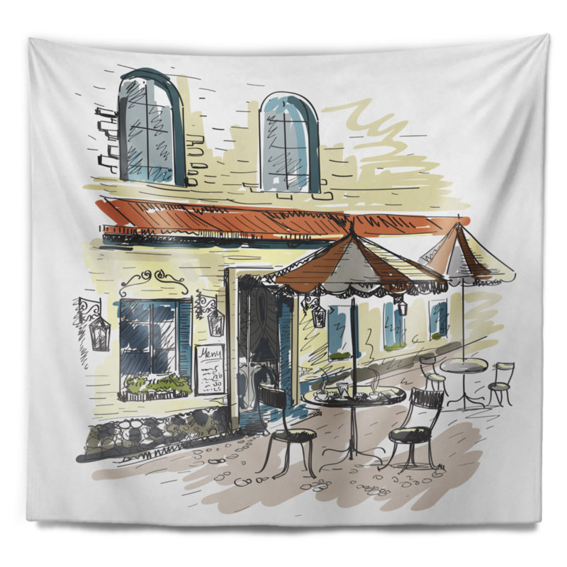 Peinture street café tapisserie, H 50 po x l 60 po
