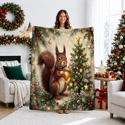 Woodland Squirrel Winter Theme Christmas Throw Blanket, 60 x 80 in