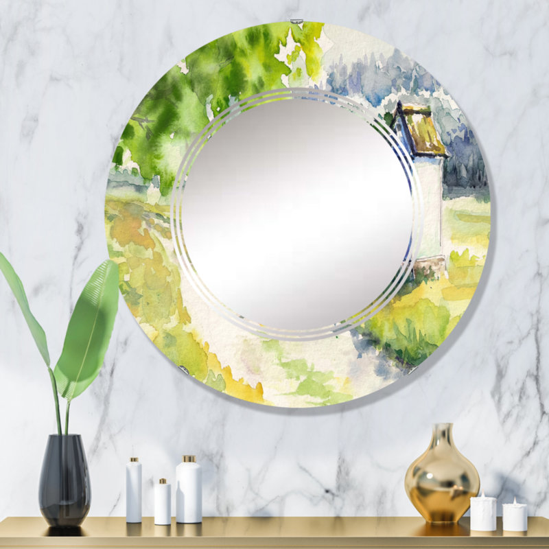 Petite chapelle à côté de Countryroad - Miroir mural rond, 32 po x 32 po