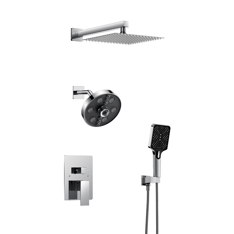 Système de douche à pluie haute pression 10 po, robinet de douche mural avec douchette, Chrome poli