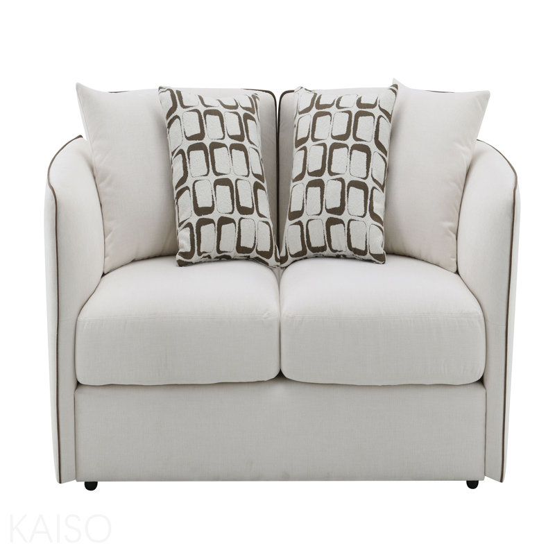 Causeuse beige en chenille avec 4 coussins
