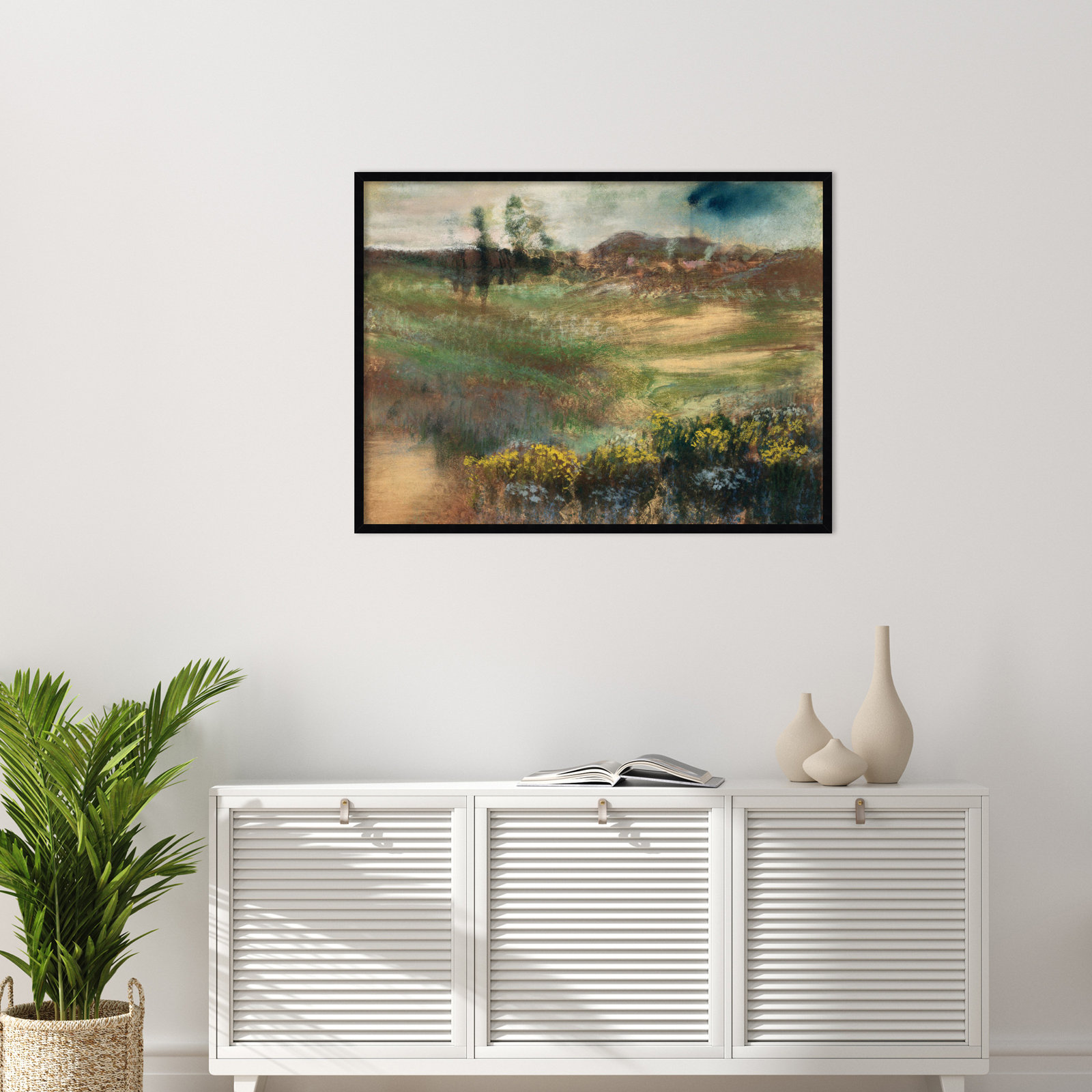 Edgar Degas's Landscape With Smokestacks Print, Black Framed, 31" H x 41" W