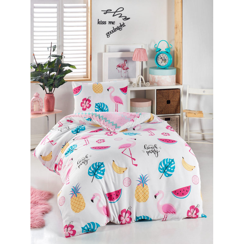 Ensemble de housse de couette simple Premium 55,1 po x 78,7 po | 65% coton / 35% polyester, 120 fils | Lavable à la machine, taie d'oreiller et fermeture à boutons | Design élégant blanc, rose, bleu et noir pour les chambres modernes