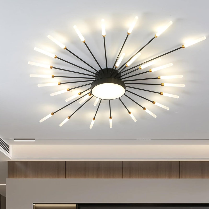 Flush Mounts 29-Light Ceiling Light,Modern LED Heads Flower Shape Ceiling Lights,Living Room, Matte Black
