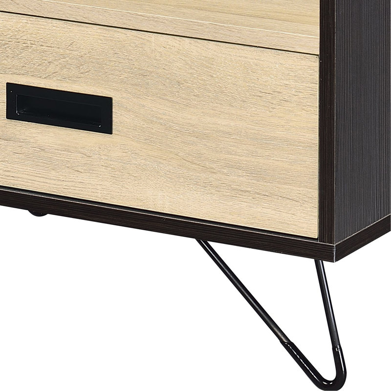 Table d'appoint avec rangement de tiroir - Pieds en métal noir, finition utilitaire de style industriel en chêne de 19 po de hauteur, noir, 1 pièce, fabrication en bois synthétique