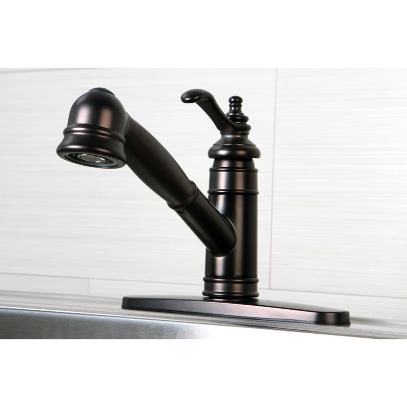 Robinet de cuisine à poignée simple pull out Templeton, Bronze huilé