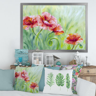 «Red Blossoming Poppies II», peinture sur toile