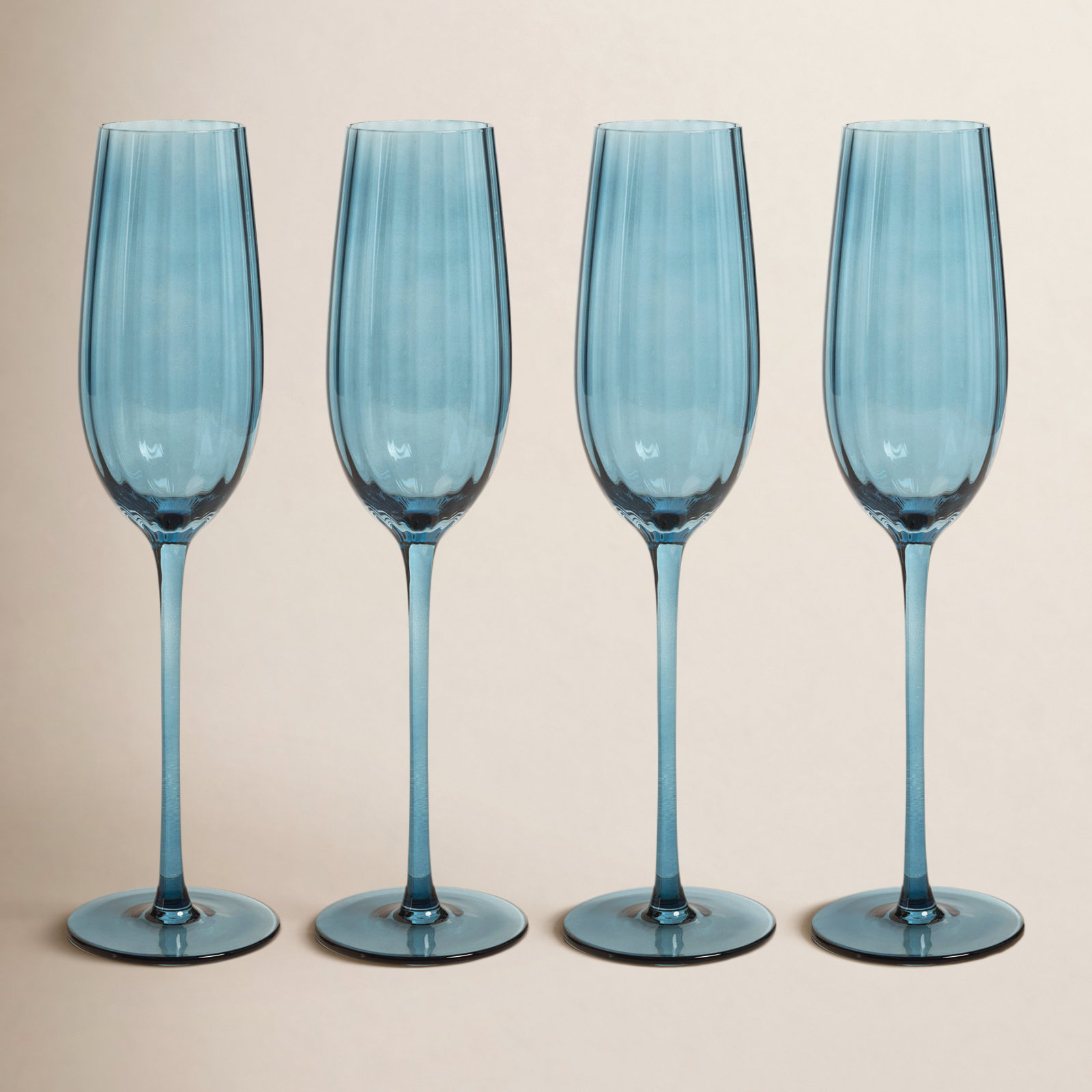 Boulder Ribbed Champagne Flute, Blue Azure