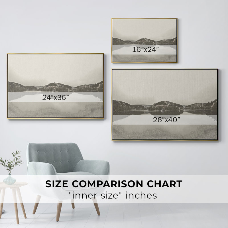 Paysage rétro - CCCLxxiv, Toile avec cadre flottant or, H 27 po x l 41 po x P 2 po