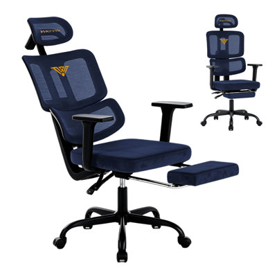 Ergonomic Office Chair with Footrest, NavyBlue | High Back Mesh Desk Chairs with Head Lumbar Support Computer Chair - Comfy Chair with 3D Arms Work Ch