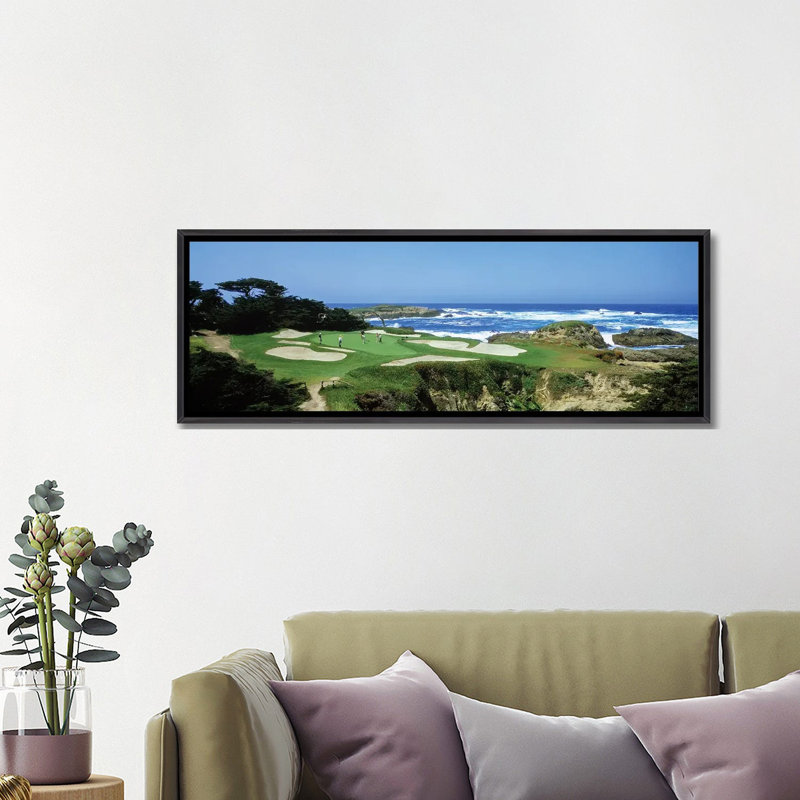 Cypress Point Golf Course, Pebble Beach, CA USA - impression d'art mural encadrée, H 16 po x l 48 po, Noir patiné