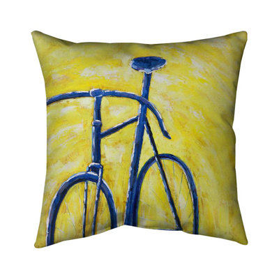 Blue Bike on Yellow Pillow - Sports & Games Bedroom – Outdoor Throw Pillow with Insert, Weather-Resistant