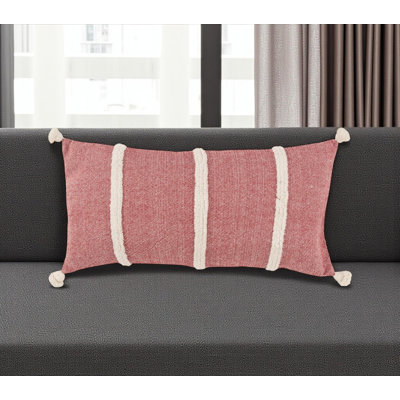 Coussin en coton 14 "x 26" rouge et blanc