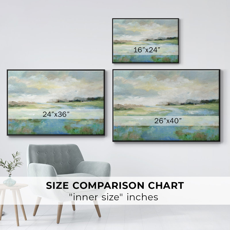 «Winding Stream», peinture sur toile encadrée, H 27 po x l 41 po x P 2 po, Cadre noir