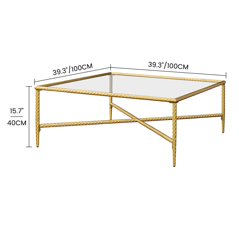 Glass Top Coffee Table with Metal Frame Legs 100x100cm