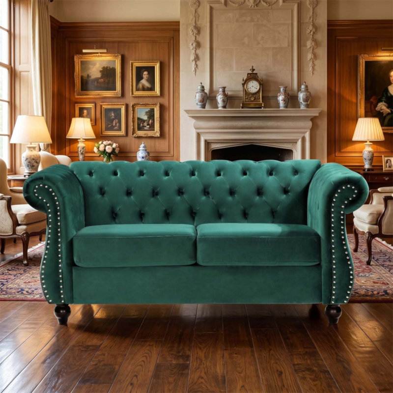 Fauteuil d'appoint Chesterfield, Velours vert