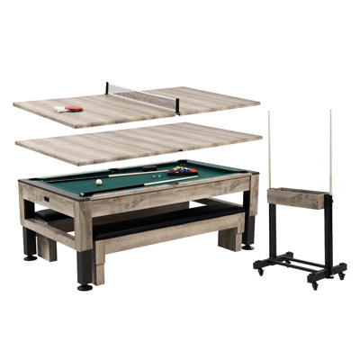 Barrington Billiards Westmont 3-in-1 Combination Table includes 7’ Billiard Table, Table Tennis and Dining Top with Game Accessories & Rolling Storage Caddy