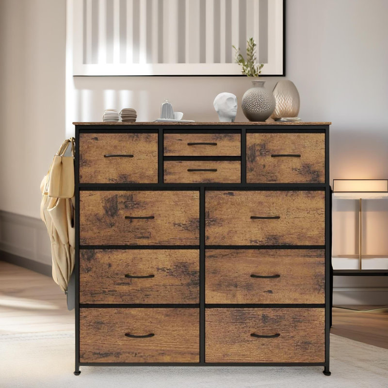 Alrai 10 Drawer 100Cm W Chest Of Drawers Industrial Rustic Brown Bedroom Furniture