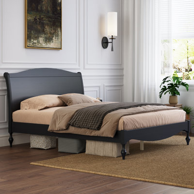 Cadre de lit plateforme grand avec tête de lit et pied de lit, cadre de lit arqué en bois avec rangement sous le lit, aucun sommier nécessaire, noir