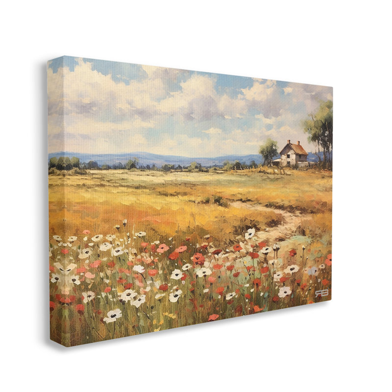 Conception d'art sur toile campagne "Poppy Meadow" par Rb, H 24 po x l 30 po
