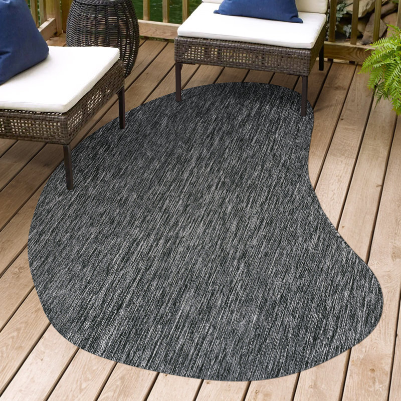 Ollin Modern Rustic Organic Curve Dark Gray Indoor/Outdoor Rug, Novelty   8'8" x 12'