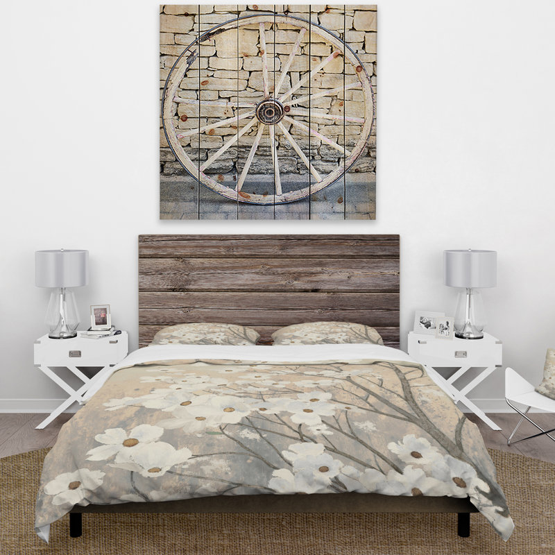 Brown on Grey Blossoms - Ensemble de housse de couette traditionnel - Microfibre de polyester