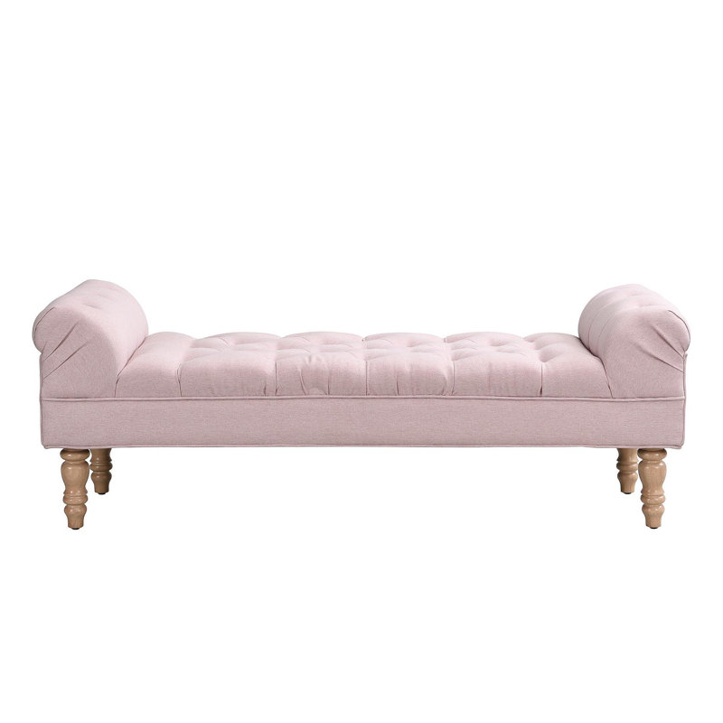 Button-Tufted End Of Bed Bench,Large Upholstered Ottoman,Foot Rest With Legs,Footstool With Rolled Arms,Upholstered Fabric Bench,Indoor Bench For Bedroom,Living Room,Entryway,Pink