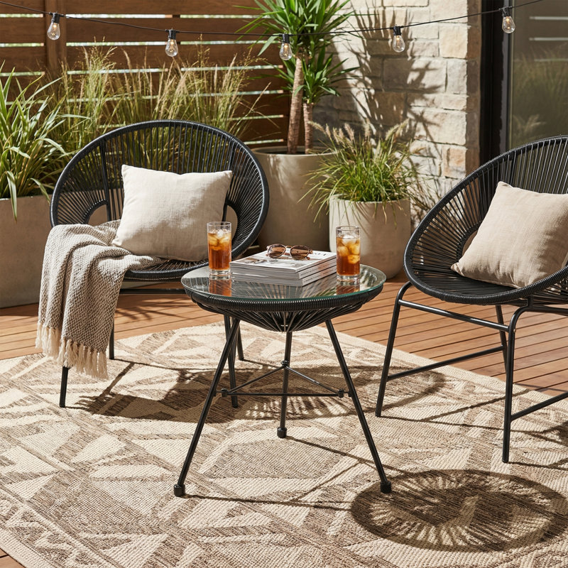 Gina 3 Piece Rattan Seating Group, Black