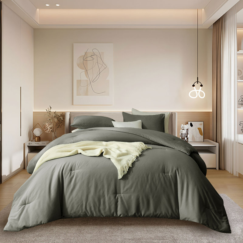  Ensemble d'édredon en microfibre toutes saisons 3 pièces 90g, Gris foncé, Édredon pour très grand lit + 2 très grandes ta