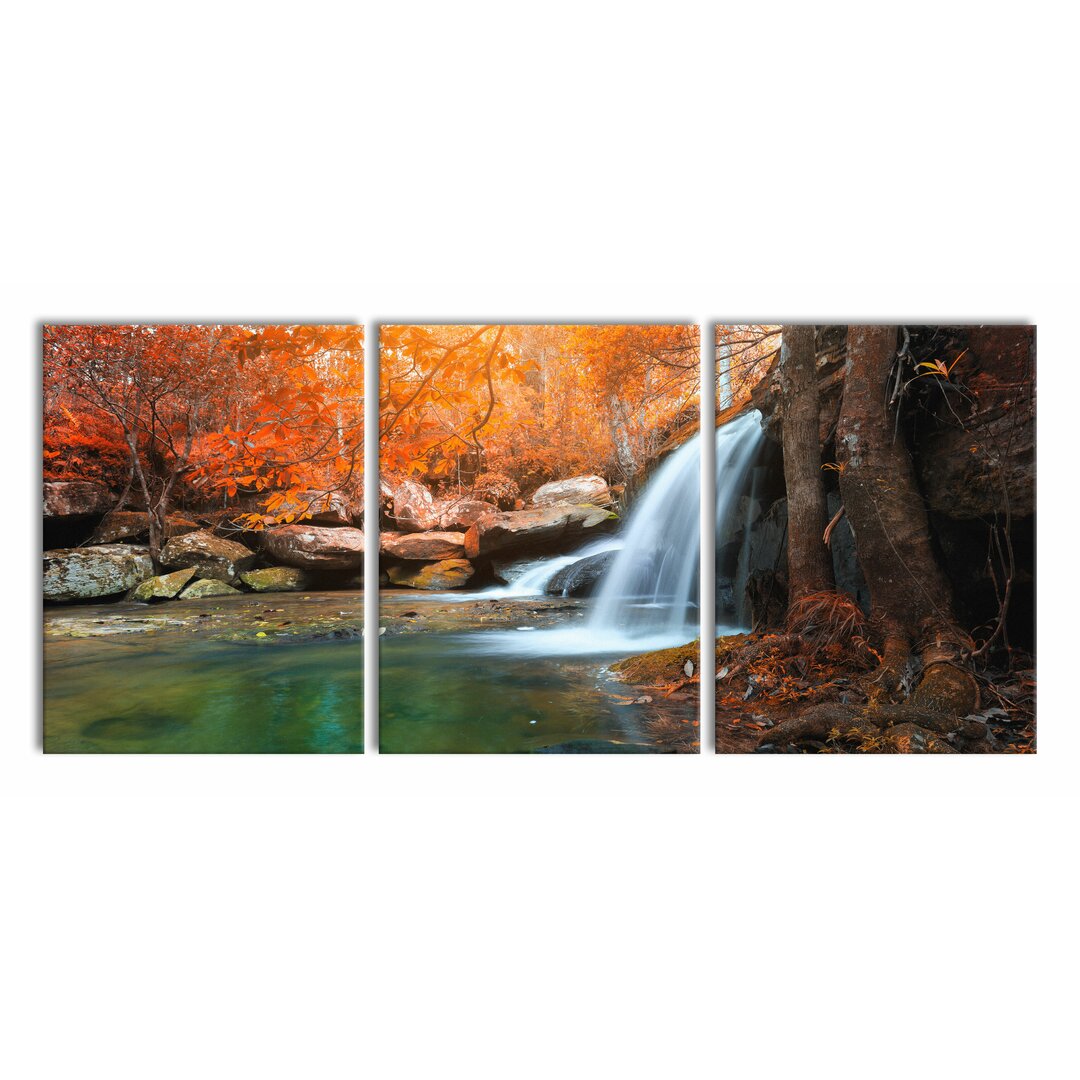 3-tlg. Leinwandbilder-Set Wasserfall im Wald