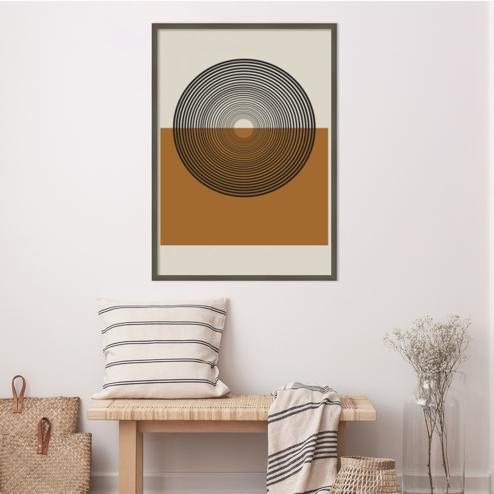 Retro Landscape Print, Gray, 41" H x 30" W x 1" D