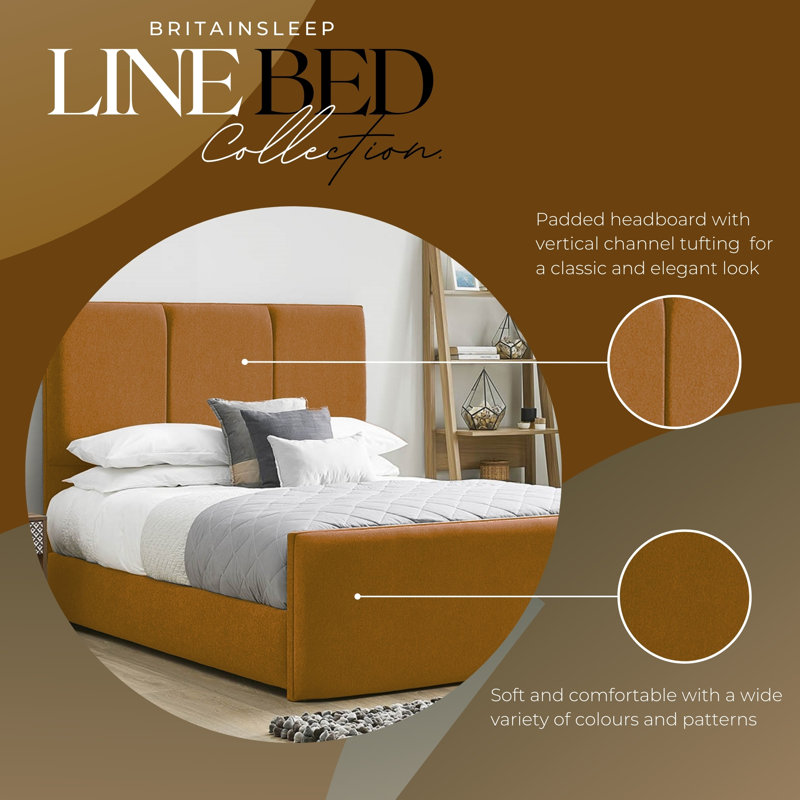 Ledley Kailua Upholstered Bed Frame - Plush Velvet with Headboard and Sprung Slats, Double (4'6), Mustard