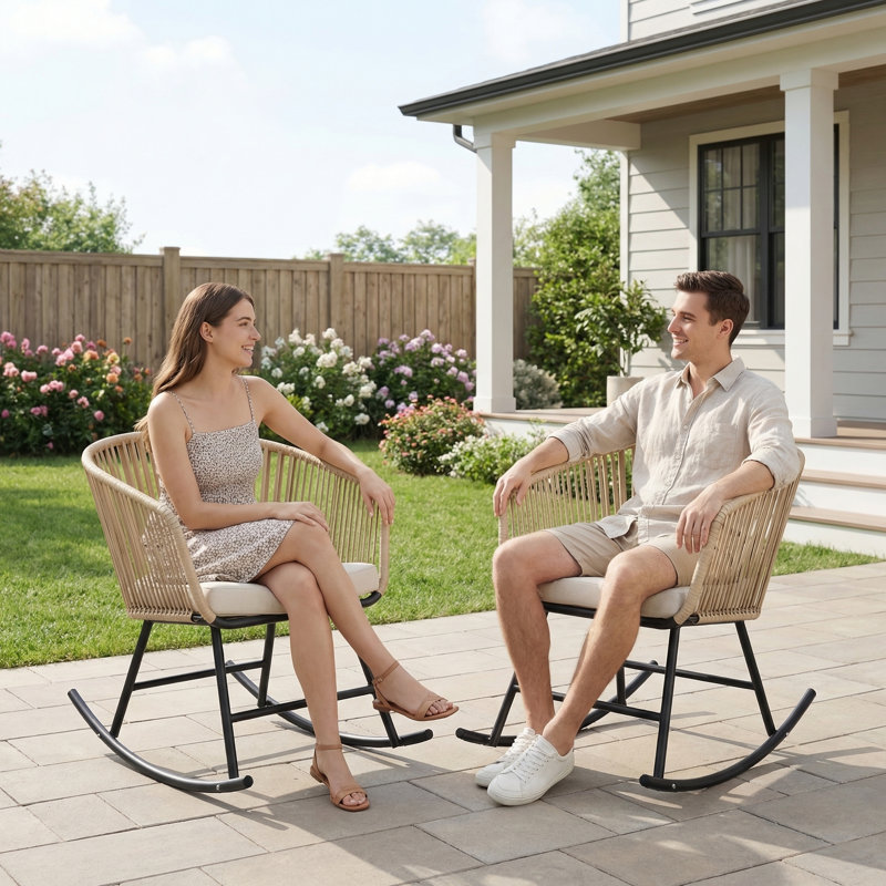 Switte Modern Metal Rocking Chair Set with UV-Resistant Cushions (Set of 2)- Outdoor Patio Furniture