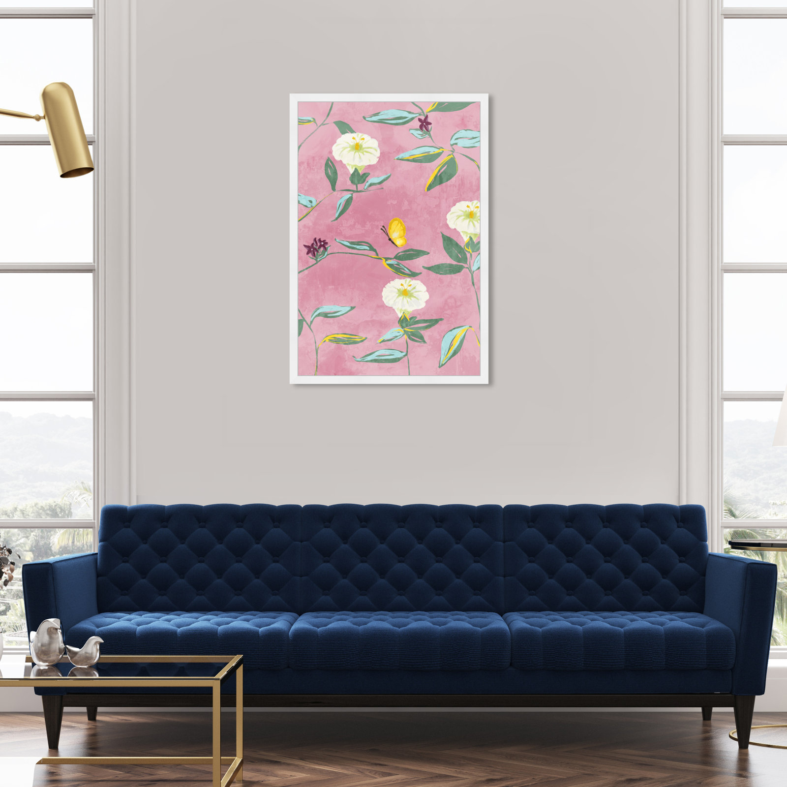 Floral Spring Tapestry Pattern by Birch Lane™ - Picture Frame Print, White, 38" H x 26" W