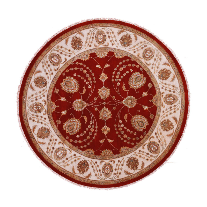 Tapis rouge rond en laine nouvel âge unique 8 pi x 8 pi Cathan