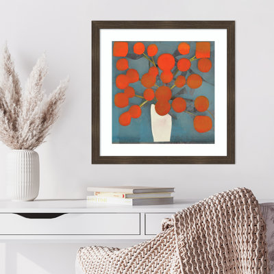 «Abstract Orange Flowers» par Elena Ray, impression sur bois encadrée